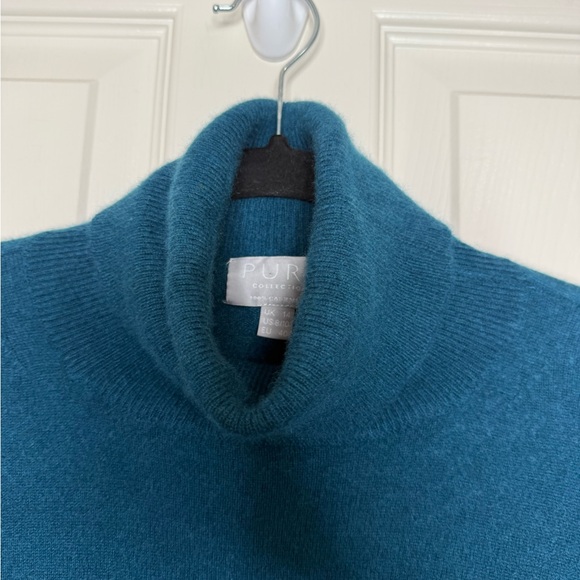 PURE Ccllection 100% Cashmere Teal Turtleneck Sweater Size 8/10 M Cozy Luxury - Picture 5 of 11